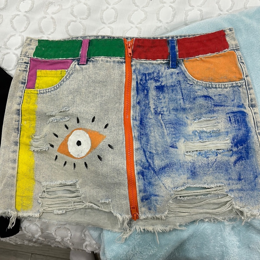 Painted jean skirt